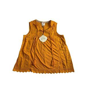 Knox Rose Solaris Goldenrod Yellow Sleeveless Eyelet Tunic Tank Top S Tassel New